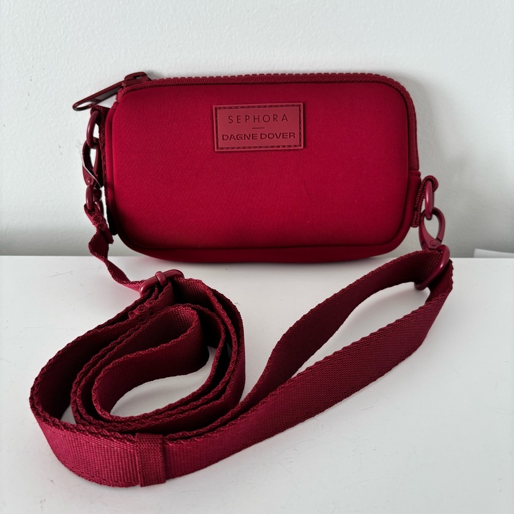 DAGNE DOVER X Sephora crossbody purse red neoprene top zip inside slots NEW